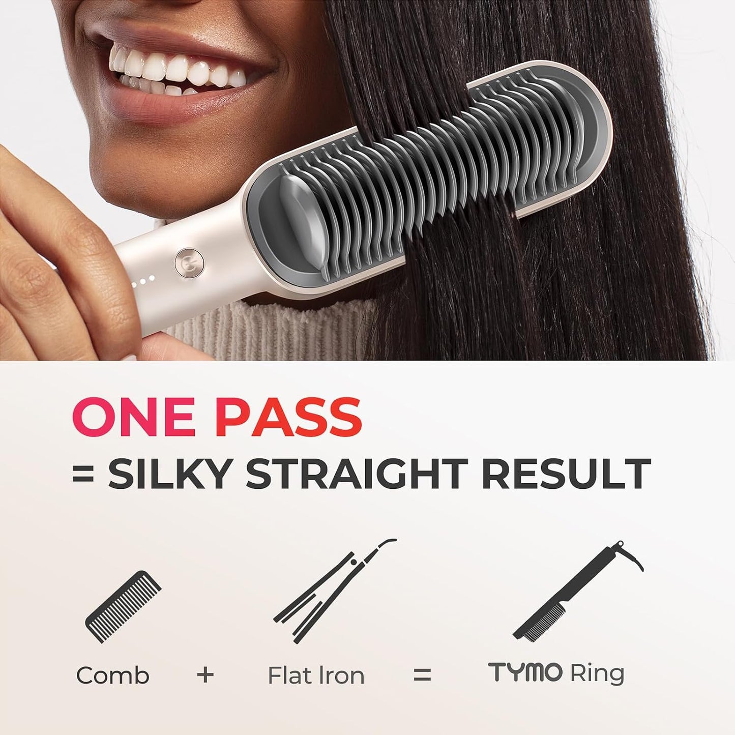 TYMO Ring Hair Straightener Brush - Fast Heating Comb with 5 Temperature Settings | Gold Finish