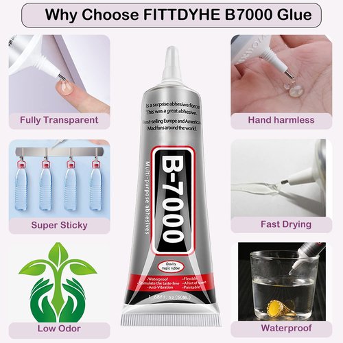 B7000 Jewelry Glue for Making, FITTDYHE 1PCS 50ML/1.69 fl oz Clear Adhesive for Rhinestone, Fabric, Multipurpose Super B-7000 for Phone Repair, Nail Art, Wood, Glass, Charms