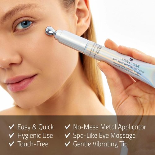 Cosmetisse Intensive Eye Cream - Vibrating Metal Applicator, Snail Filtrate & Vitamin E | Reduces Dark Circles & Puffiness (0.68oz/20ml)