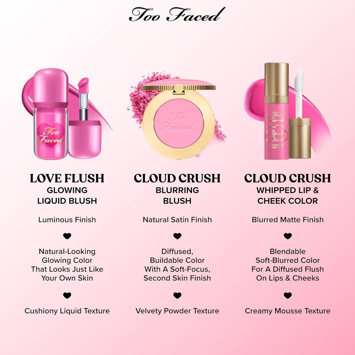 Too Faced Cloud Crush Whipped Lip & Cheek - Creamy Multi-Use Formula with Hyaluronic Oil for Longwear Flush