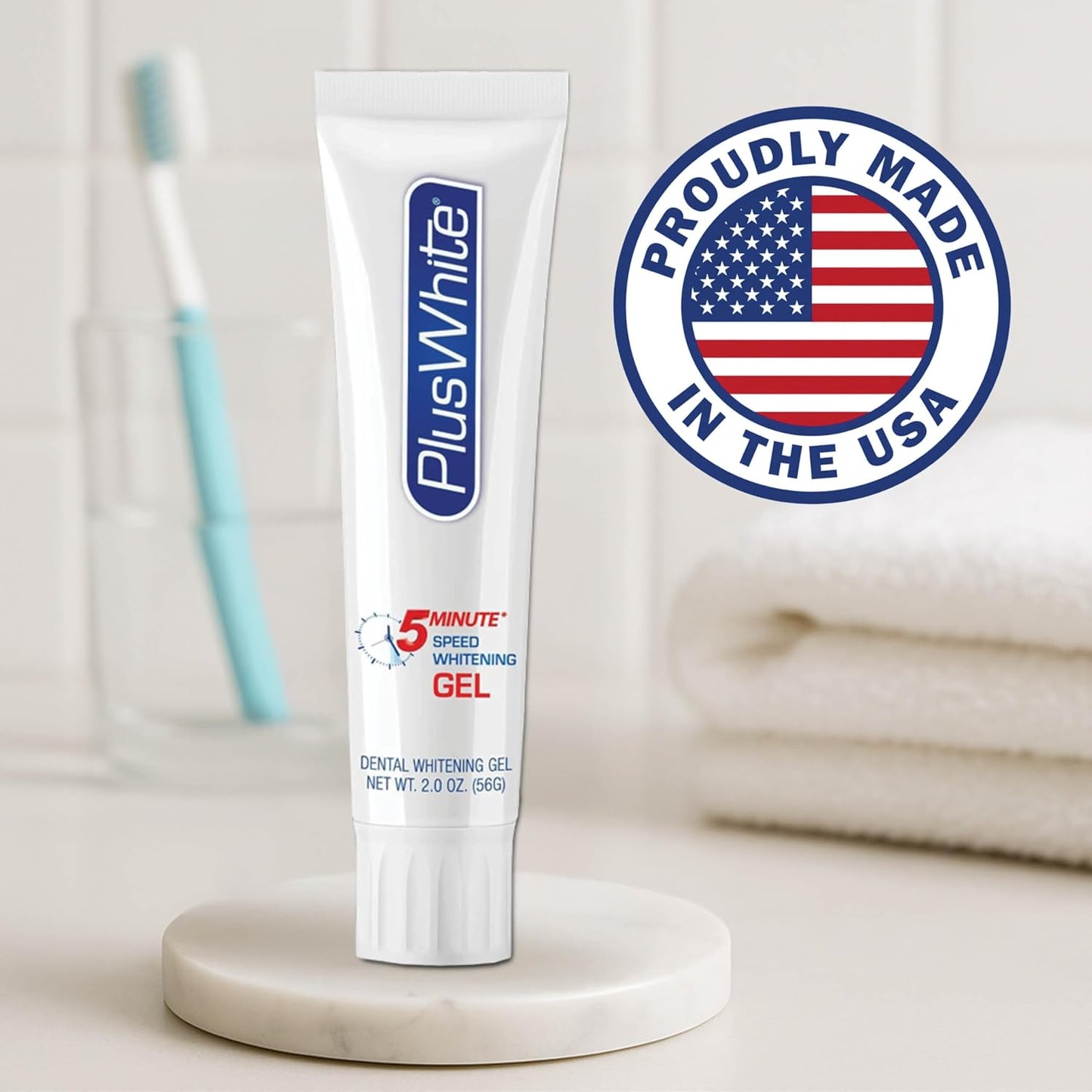 Plus White Speed Whitening Gel - 5 Minute Results - Professional at Home Teeth Whitening w/Dentist Approved Ingredient & Tooth Stain Remover (2 oz)