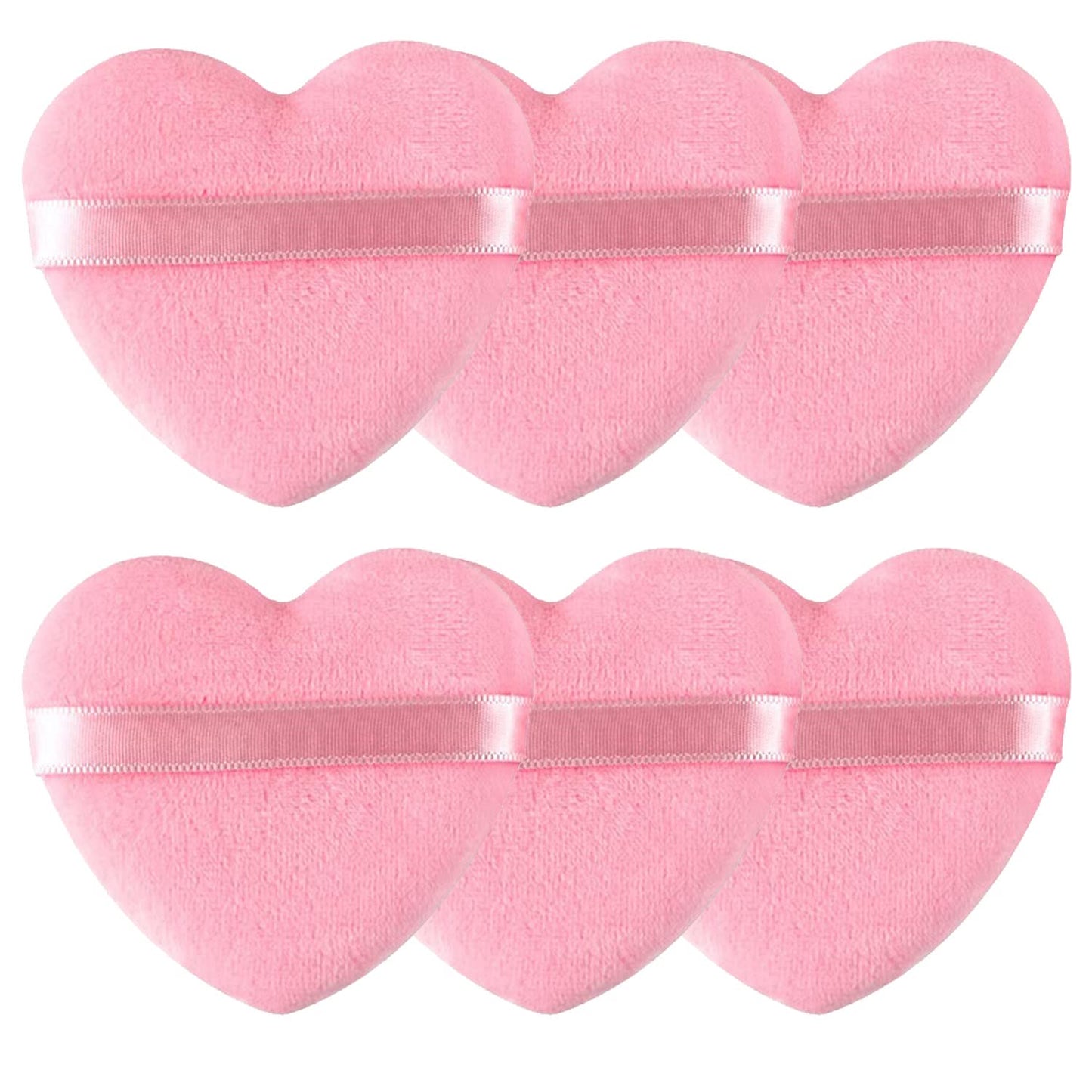 Skiennix Powder Puff Set - Soft Heart Shape Makeup Sponges for Loose & Mineral Powders | Pink, 6 Pieces
