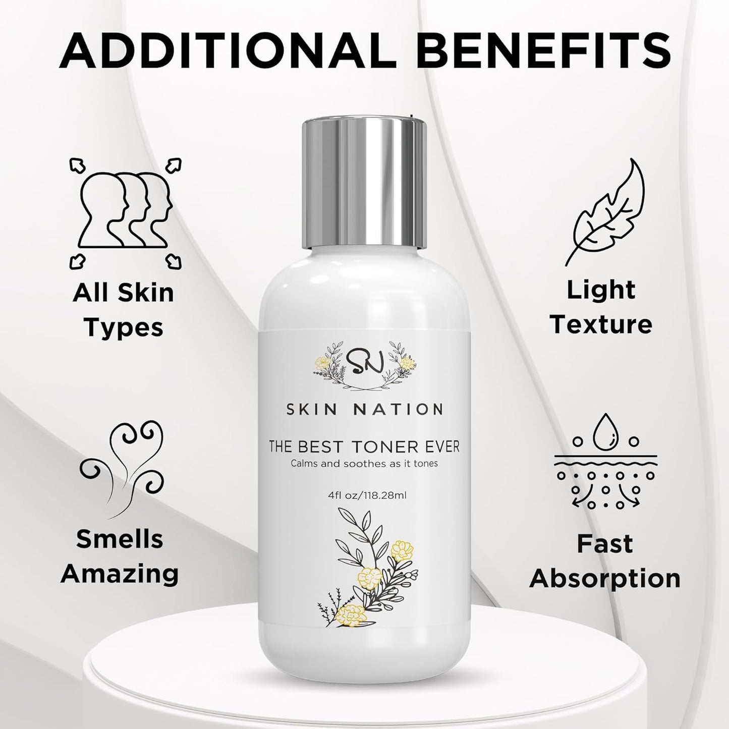 Skin Nation Hydrating Rosewater Toner - Alcohol-Free & Paraben-Free, 4 Fl Oz | Soothes All Skin Types