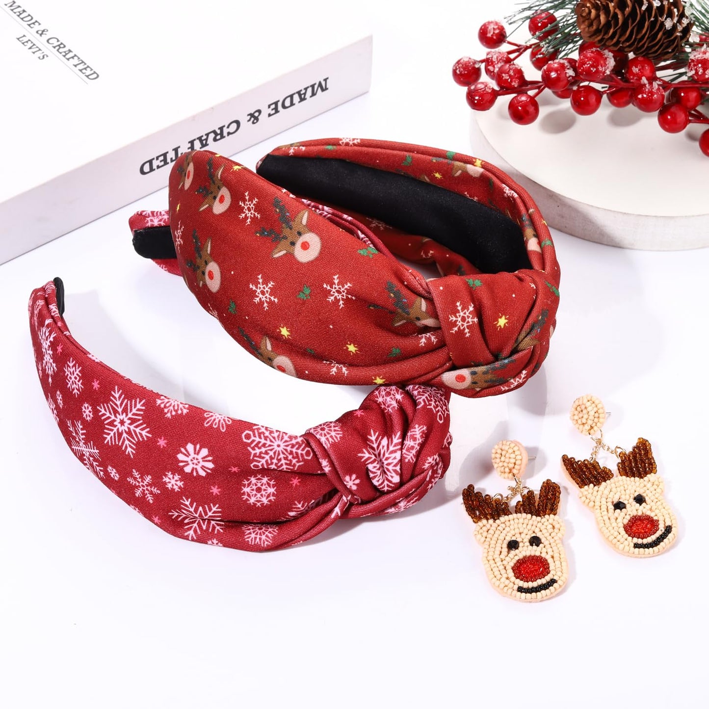 PHALIN Christmas Headband for Women Christmas Hair Accessories Cute Reindeer Xmas Tree Snowflake Santa Claus Knotted Headband Xmas Outfits Accessory Holiday Party Jewelry Gifts