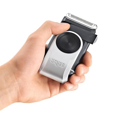 Braun MobileShave M-90 Travel Shaver - Precision Trimmer & Washable Design - Silver Finish
