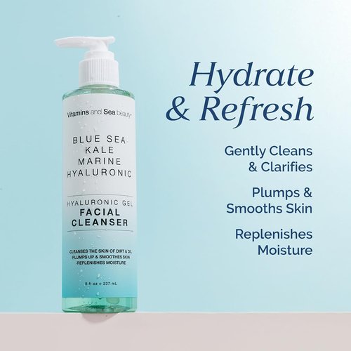 Regine Switzerland Hyaluronic Gel Facial Cleanser - Hydrating & Clarifying with Blue Sea Kale - Vegan, 8 fl oz