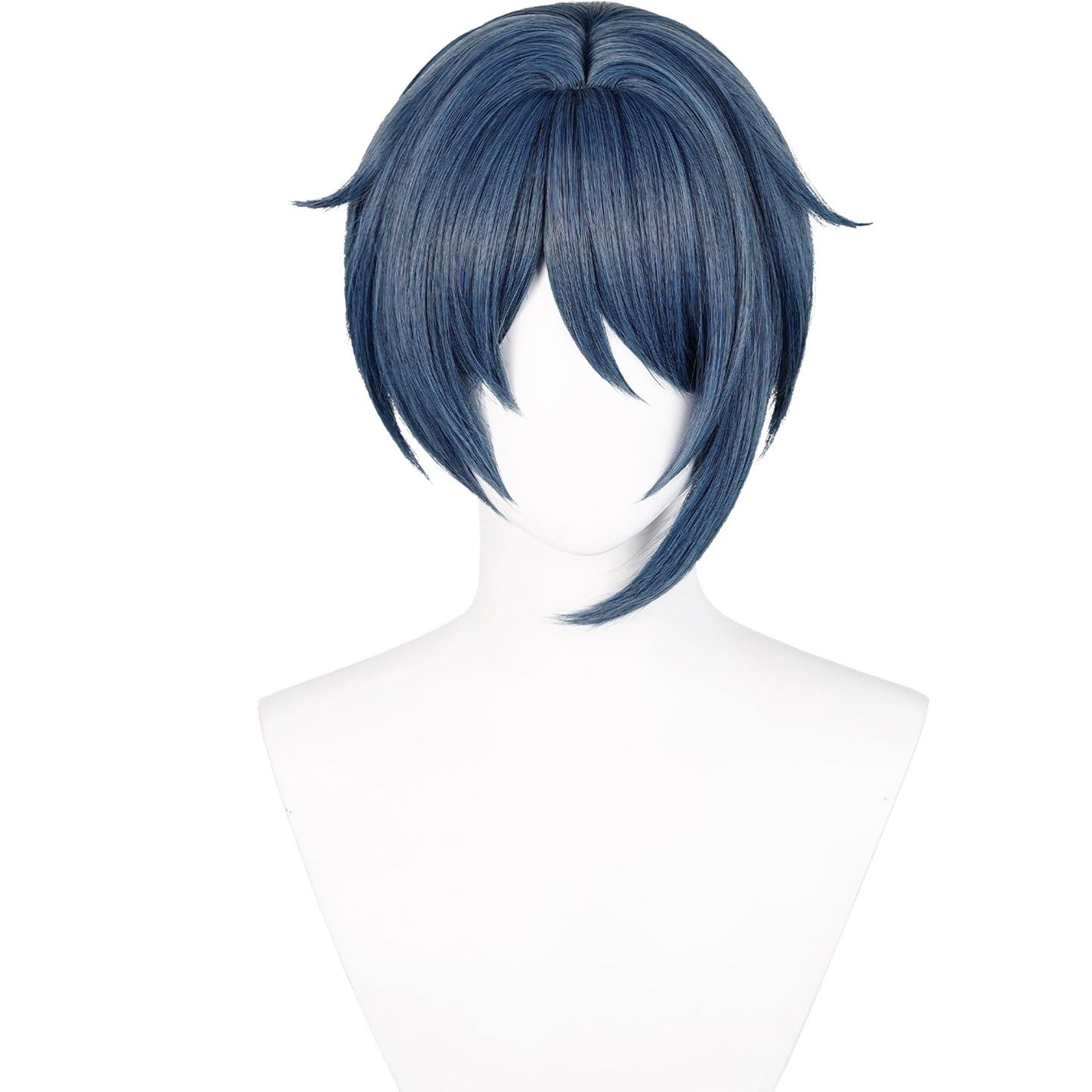 Genshin Impact Cosplay Wig for Xingqiu Bamboo Rain Anime Wigs Short Straight Blue Hair Synthetic Fabric with Bangs and Ponytail for Adult Comic Con, Cosplay Show, Halloween