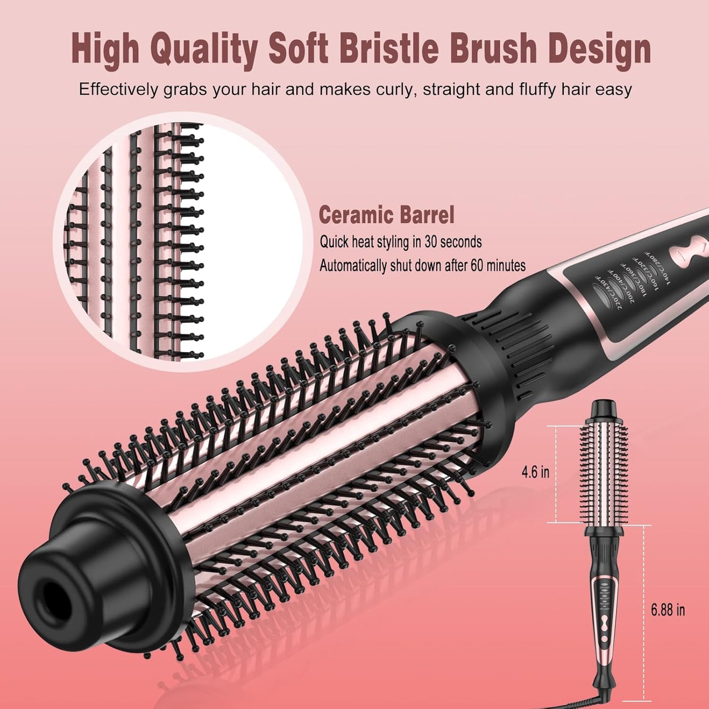 Skiennix Heated Round Brush - Ceramic Ionic Technology for Volumizing & Styling | Travel-Friendly 1.5 Inch Rose Gold