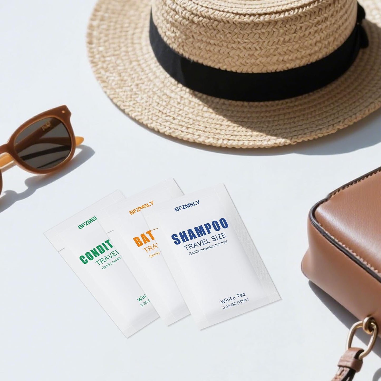 Skiennix Travel Size Toiletries Set - 3-in-1 Shampoo, Body Wash & Conditioner | White Tea Scent, 0.35oz Each - Ideal for Hotels & Airbnb