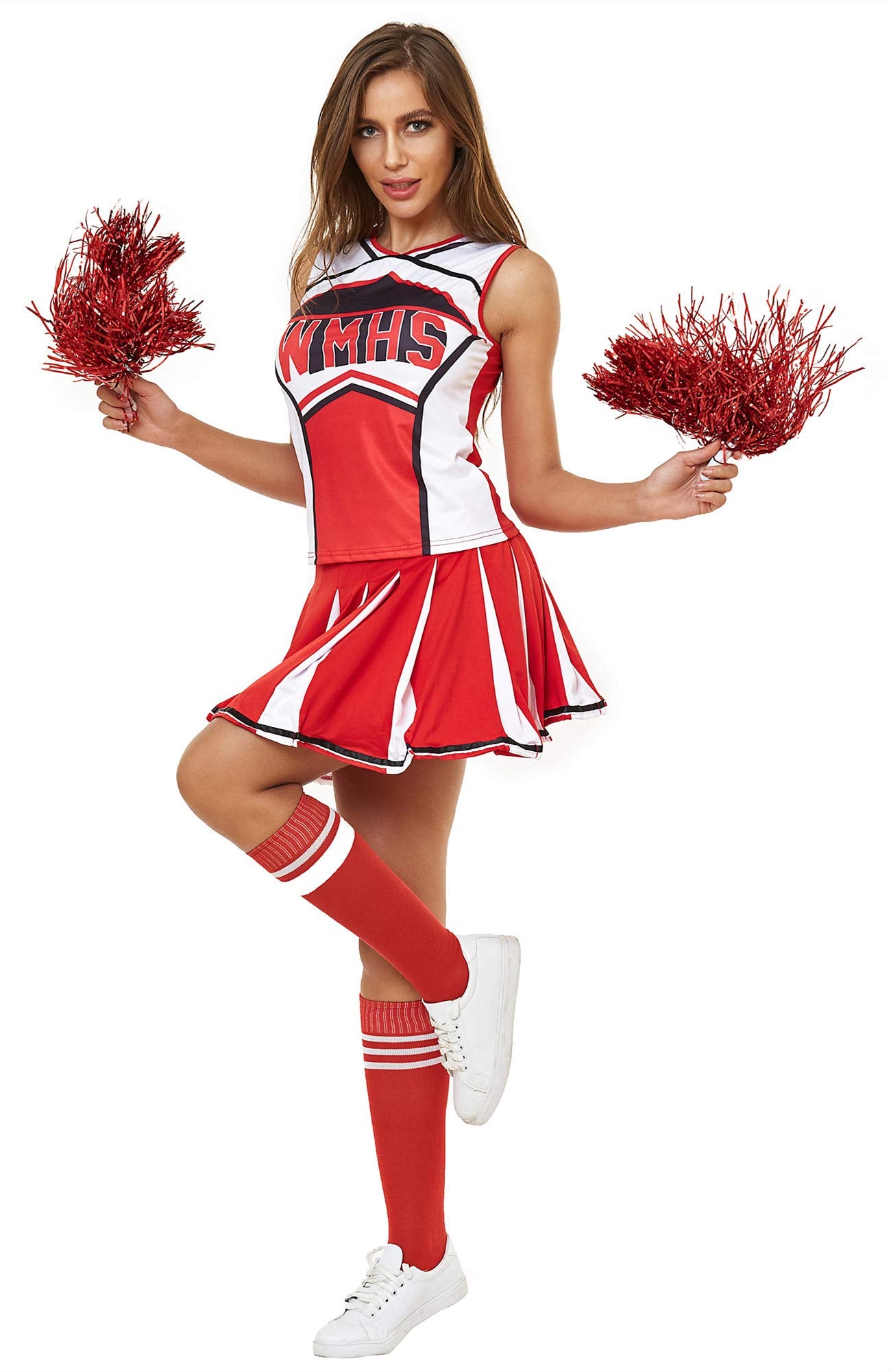 Makroyl Womens Cheerleader Costume Uniform Halloween Fancy Dress Cosplay Costume (Red, US 0-2)