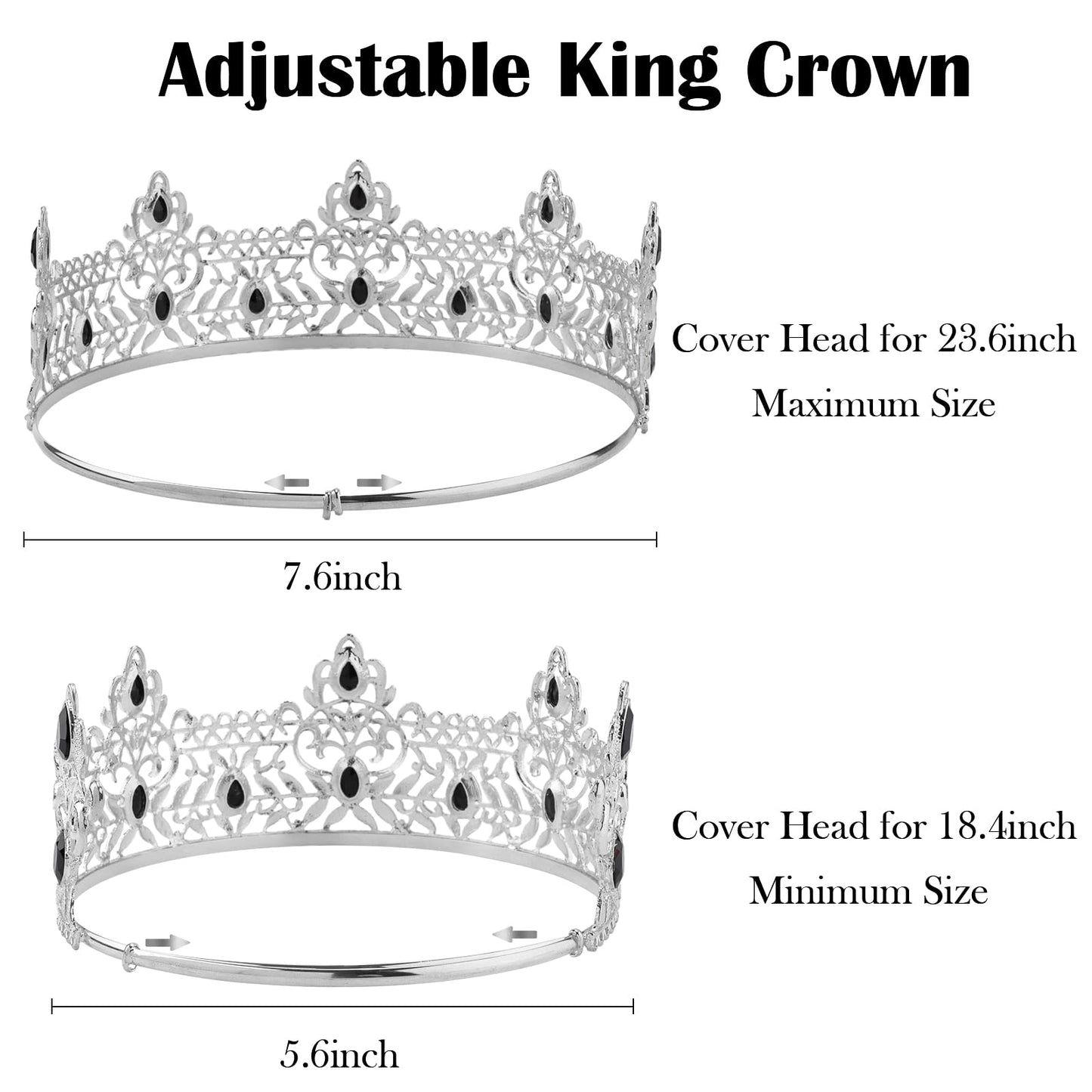 TOBATOBA King Crowns for Men, Prom King Crown Medieval Crown Royal Crown Medieval Renaissance Costume Men Prince Crown Birthday Crown Boy Hair Accessories for Birthday Halloween Costume Cosplay Silver