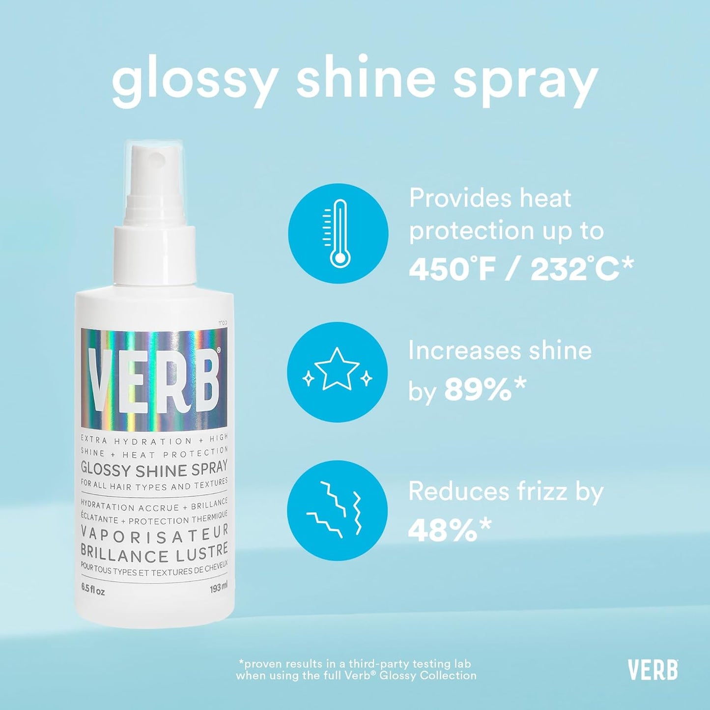 VERB Glossy Shine Spray - Moisturizing Heat Protection for High Shine Styling - Vegan & Paraben-Free