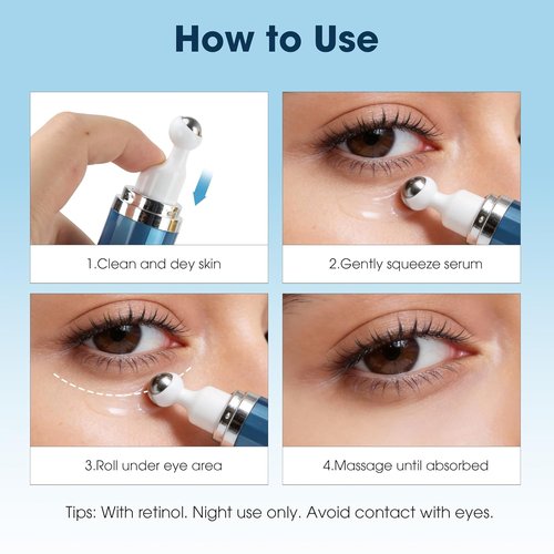 Regine Switzerland Eye Cream - 5% Caffeine & Retinol for Dark Circles & Puffiness | 0.75 Fl. oz with 360° Massage Roller