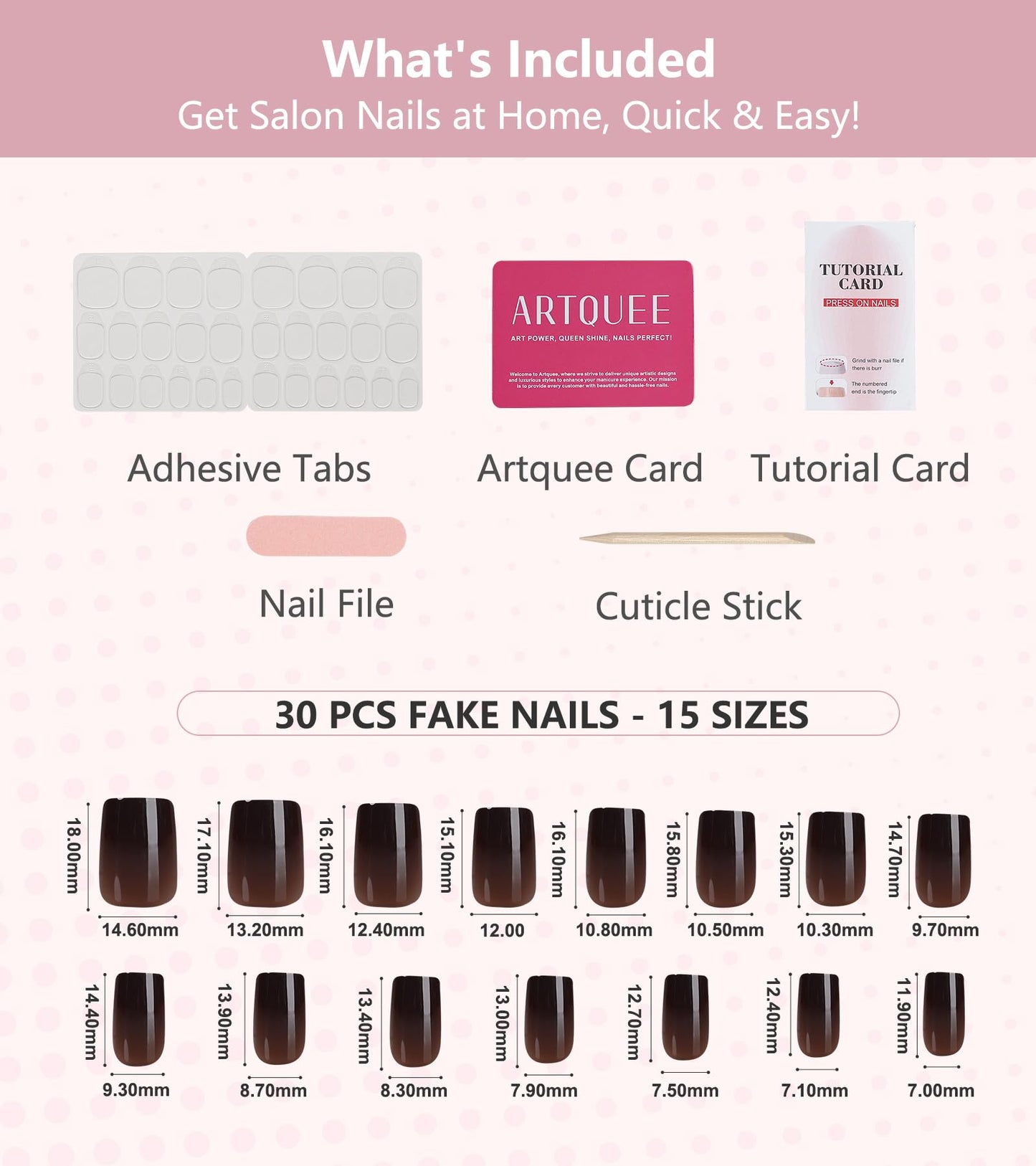 Artquee Press on Nails Short Soft Nude Square False Tips Glossy Reusable Fake Stick on Nails Kit for Women - 30 PCS 15 Sizes
