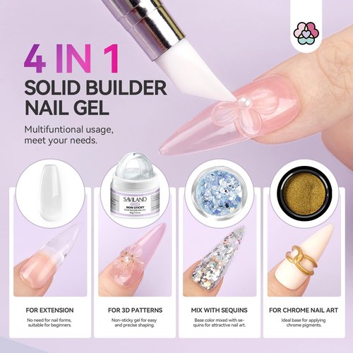 SAVILAND Solid Builder Nail Gel - 60g Large Capacity 3D Nail Gels Sculpting Gel for Art Non-Sticky Hand Carving Glue Extension with Sequins Chrome Powder DIY Salon Home