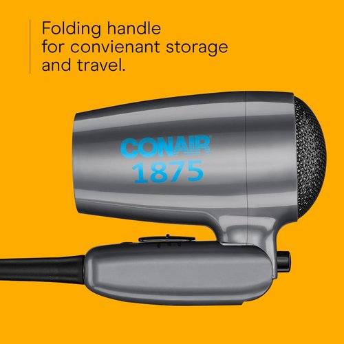 Conair Travel Hair Dryer - 1875W Compact Dual Voltage Blow Dryer with Folding Handle - Gray