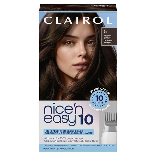 Clairol Nice'N Easy 10 Permanent Hair Dye - 5 Medium Brown Color | Pack of 1 for Vibrant Results