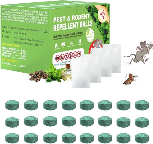 Mouse Rodent Repellent - Peppermint Oil Balls | Plant-Based Deterrent for Mice, Rats & Bugs - 24 Pack