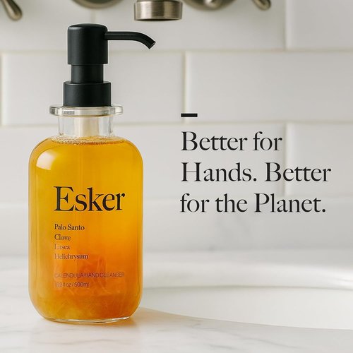 ESKER Calendula Hand Cleanser - Luxury Foaming Hand Wash with Essential Oils | 16.9 fl oz in Reusable Glass Bottle - Plant-Based & Cruelty-Free