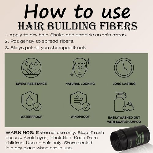 Black Hiar Building Fiber 22g, Hair Fibers for Thinning Hair, Fill In Fine or Thinning Hair Instantly Thicker Fuller Look, Hair Fibers Black for Men & Women