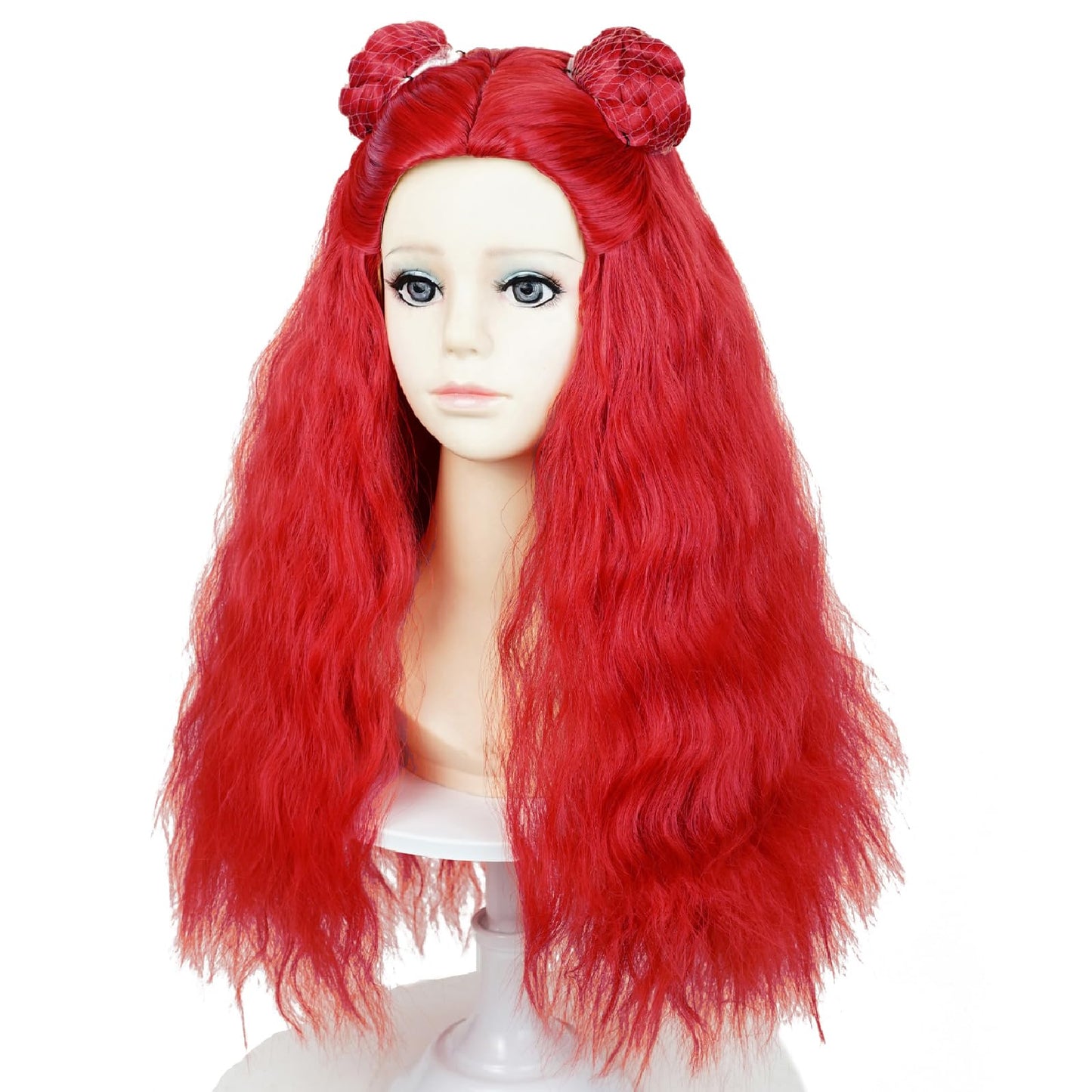 Wiggy Mermaid Red Wig for Kids Girls Toddlers, 50 cm Long Red Curly Wig Pre-styled Bun for Halloween Rise Costume Cosplay