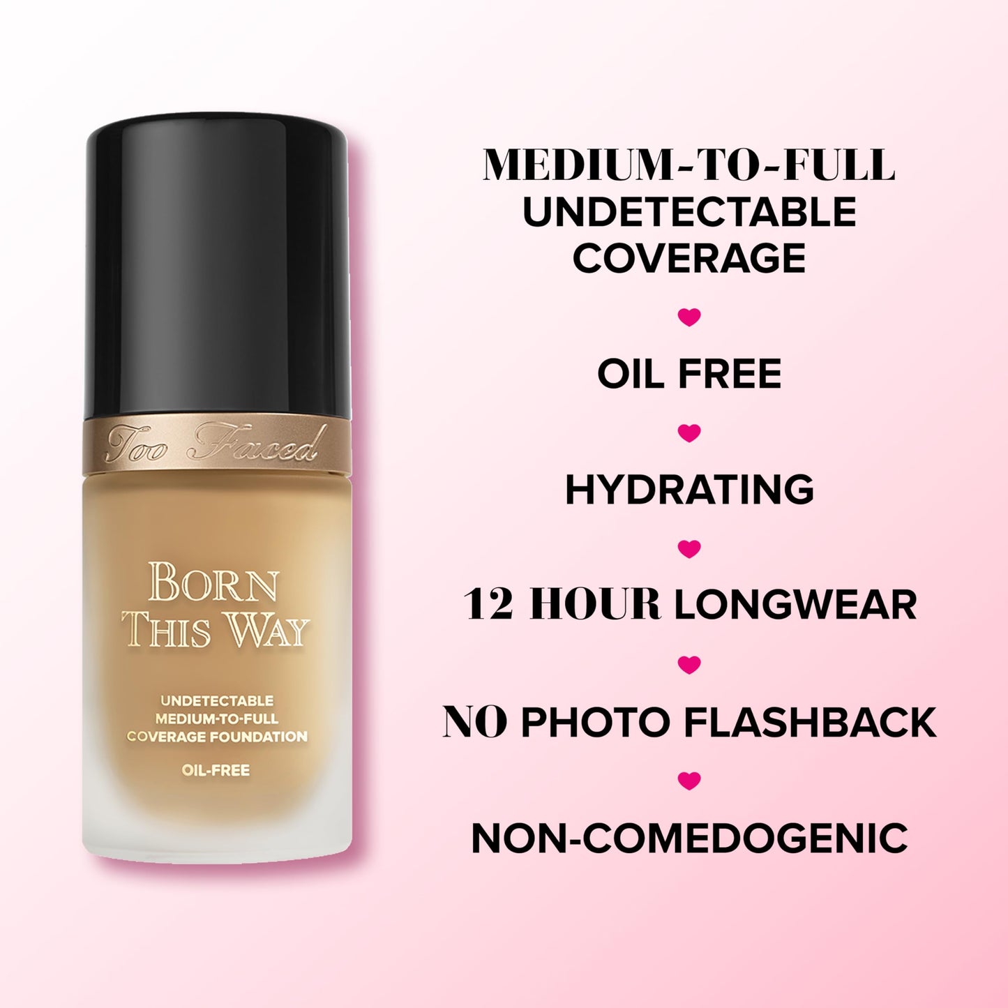 Too Faced Born This Way Natural Finish Longwear Liquid Foundation | Medium-To-Full Coverage | Hydrating + Oil Free, 1 Fl Oz, Sand