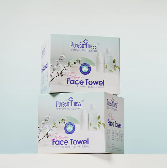 PureSoftness Luxuriously Soft Disposable Face Towel, 100% Cotton, Extra Large 12" x 10" Ultra Soft Dry Wipe for Face Wash, Makeup Remover, Bio-Based Towelette for Sensitive Skin 160 Count (2 Pack)