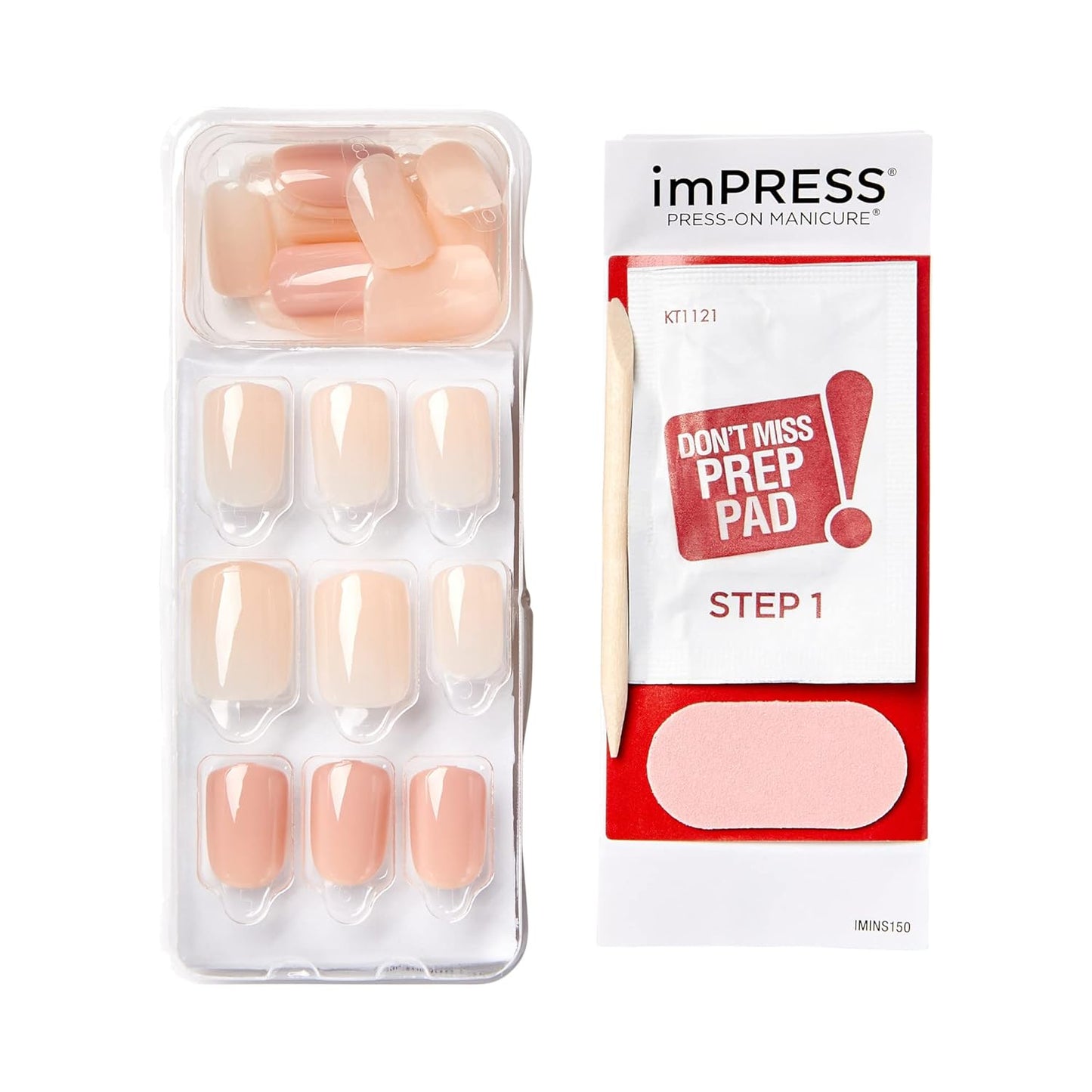 KISS imPRESS No Glue Mani Press On Nails - Simple Pleasure Nude Short Squoval Shape | 30 Nails & Accessories