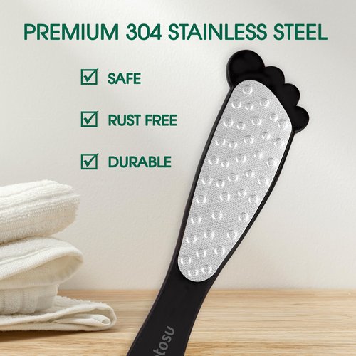 Hotosu 2 Sided Foot File Callus Remover Stainless Steel for Wet & Dry Skin – Professional Cheese Grater for Feet & Foot Rasp for Smooth Feet, Pedicure Tools for Feet, Gentle Foot Care at Home (Black)
