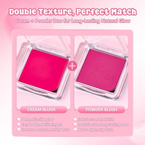 Regine Switzerland Blush Duo - Versatile Cream & Powder Set, Highly Pigmented & Long-Lasting | 2-Pack Berry Bliss