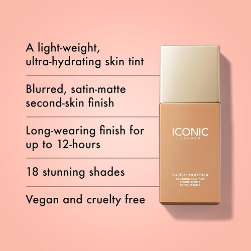 ICONIC LONDON Super Smoother Blurring Skin Tint - Hydrating, Ultra-Lightweight Tinted Moisturizer, Light to Medium Coverage