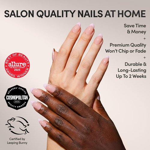 Glamnetic Press On Nails - Pink Me Up Spring Nails | Short Almond Fake Nails in Pastel Pink French Tips with 3D Pearls in a Glossy Finish, Salon Quality Nails | 15 Sizes - 30 Nail Kit with Glue
