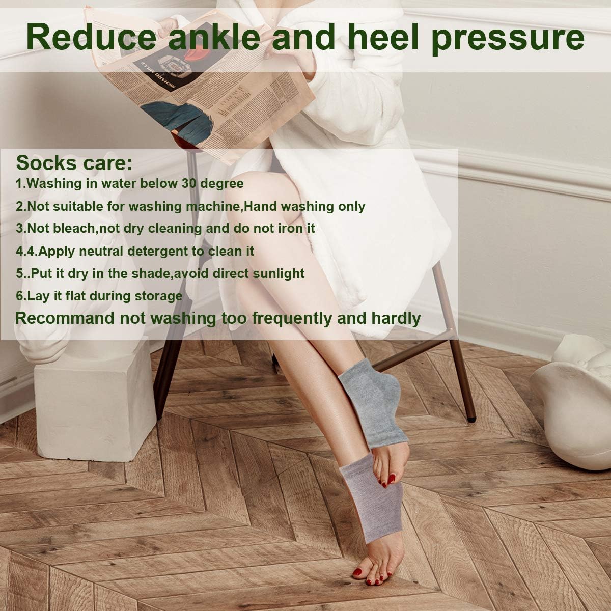 Skiennix Vented Moisturizing Gel Heel Socks - 3 Pairs Toeless Spa Socks for Cracked Heels & Dry Feet | Gray, Green, Pink