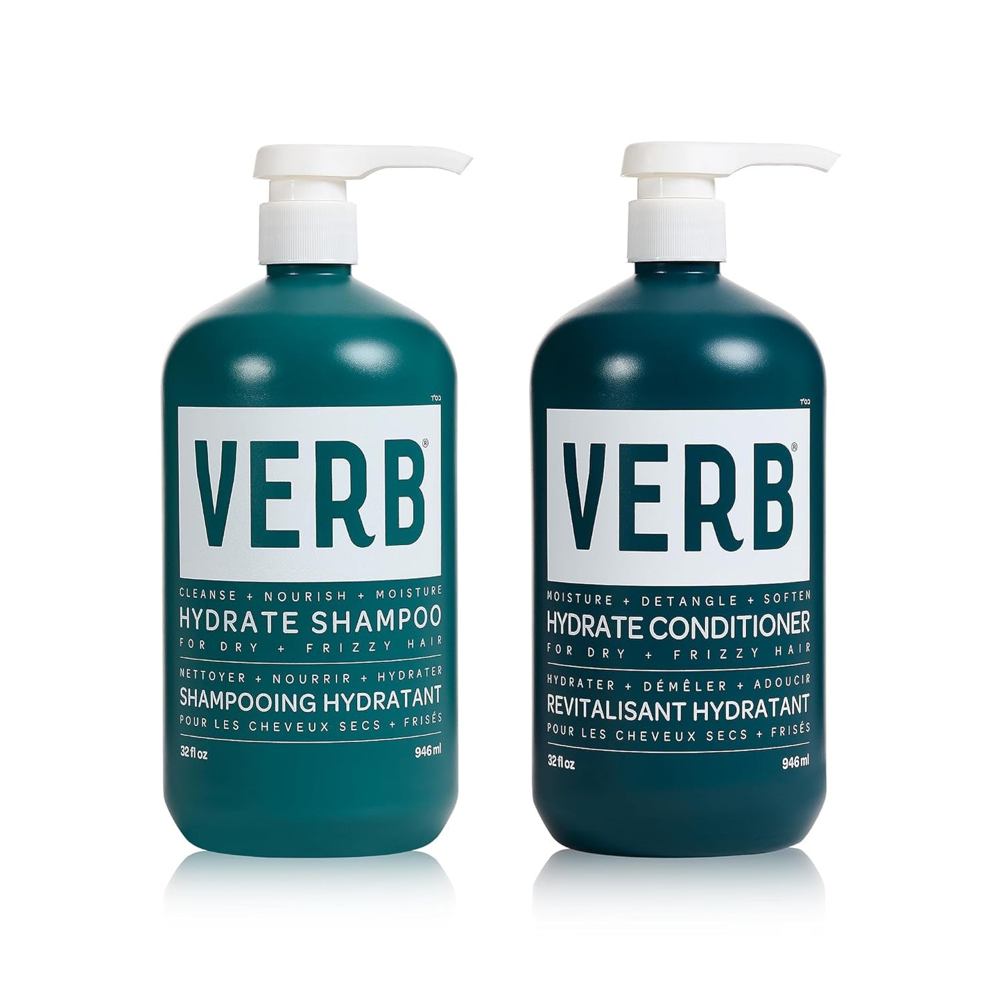 VERB Hydrate Shampoo & Conditioner Duo - Nourishes Dry, Frizzy Hair for Smoothness - Amber & Warm Jasmine Scent