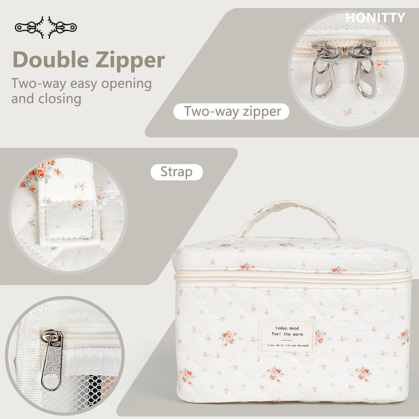 Makeup Bag,Quilted Cosmetic Bags,Large Floral Make Up Organize bag,Makeup Bag Set for Women,Flower Travel Toiletry Bag