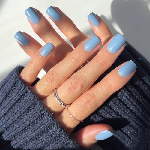 Glamnetic Press On Nails - Cashmere Blue | Salon Quality Opaque Short Squoval Nails | 30 Nail Kit in 15 Sizes