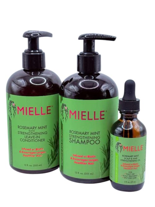 Rosemary Mint 3-Piece Hair Growth Bundle – Strengthening Shampoo (12 oz) + Leave-In Conditioner (12 oz) + Scalp & Hair Oil (2 oz) – Infused with Biotin – For Stronger, Healthier Hair