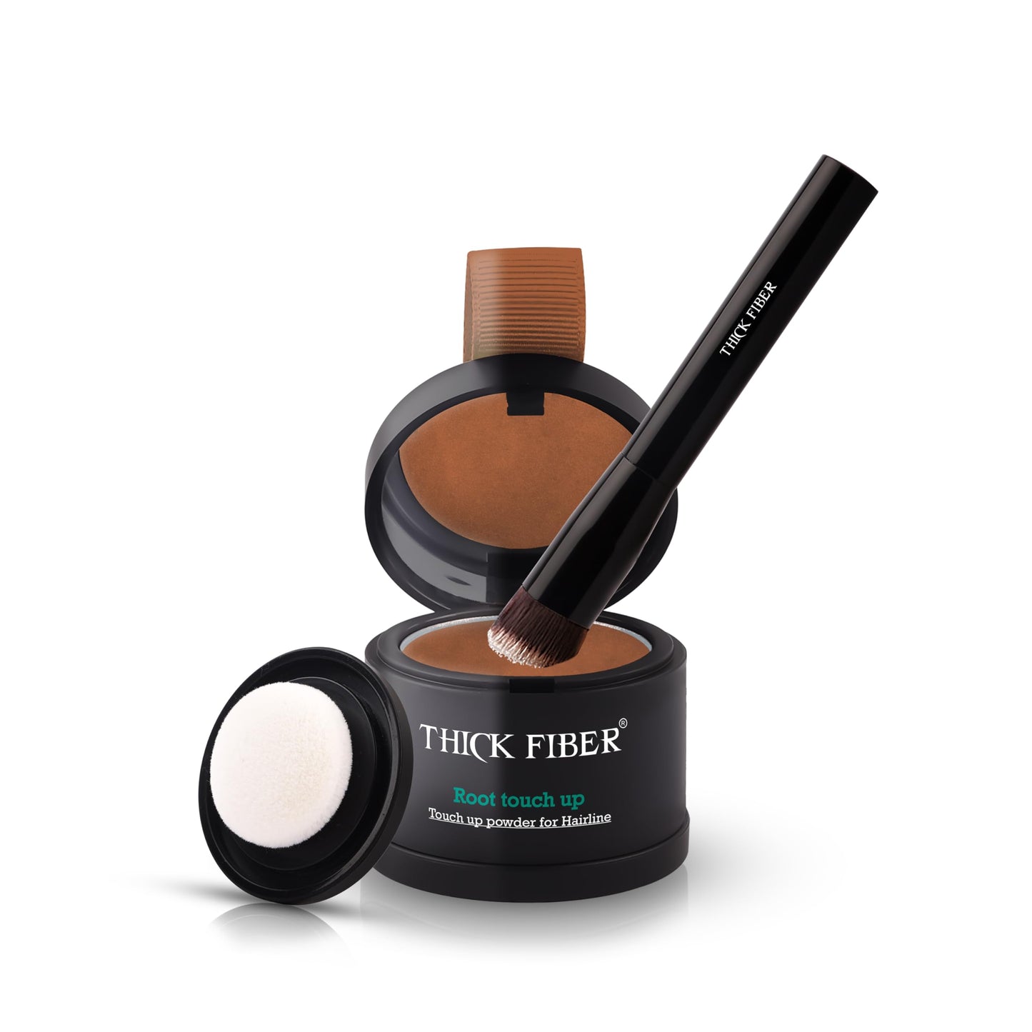 THICK FIBER Root Touch Up Powder with Brush – Covers Grey Roots, Thinning Hair & Bald Spots – Sweat & Water Resistant for Men & Women