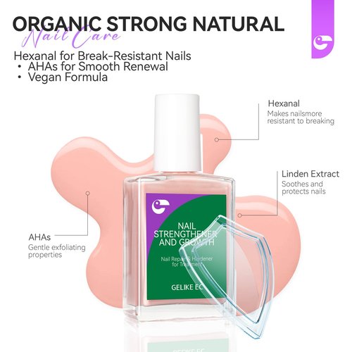 gelike ec Protein Nail Strengthener and Growth Polish: Nude Blush 15ml 6 in 1 Natural Nail Hardener Extra Strong and Growth - Nail Polish Hardener for Weak and Damaged Nails