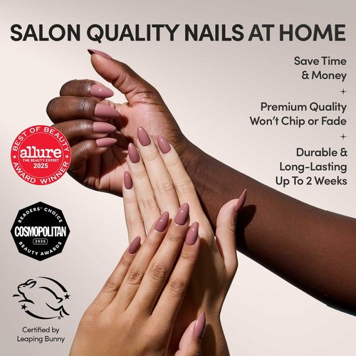 Glamnetic Press On Nails - Short Almond Fake Nails, Muted Mauve Purple Nails, Mauve Obsession | 15 Sizes - 30 Nail Kit with Glue | Gift for Mom