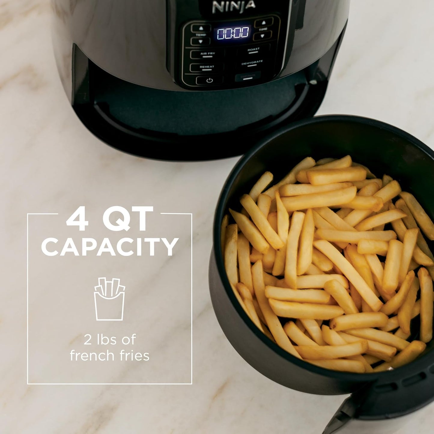 Ninja | Air Fryer | 4 QT Capacity | 4-in1 Roast, Crisp, Roast, Reheats, & Dehydrates | Dishwasher Safe Parts | Includes 20 Easy & Healthy Recipes | Compact | Grey | AF101