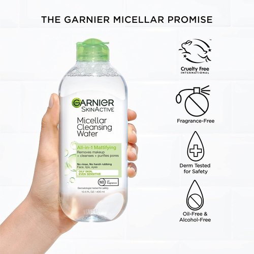Garnier Micellar Water - Oily Skin Facial Cleanser & Makeup Remover - Mattifying, 13.5 Fl Oz