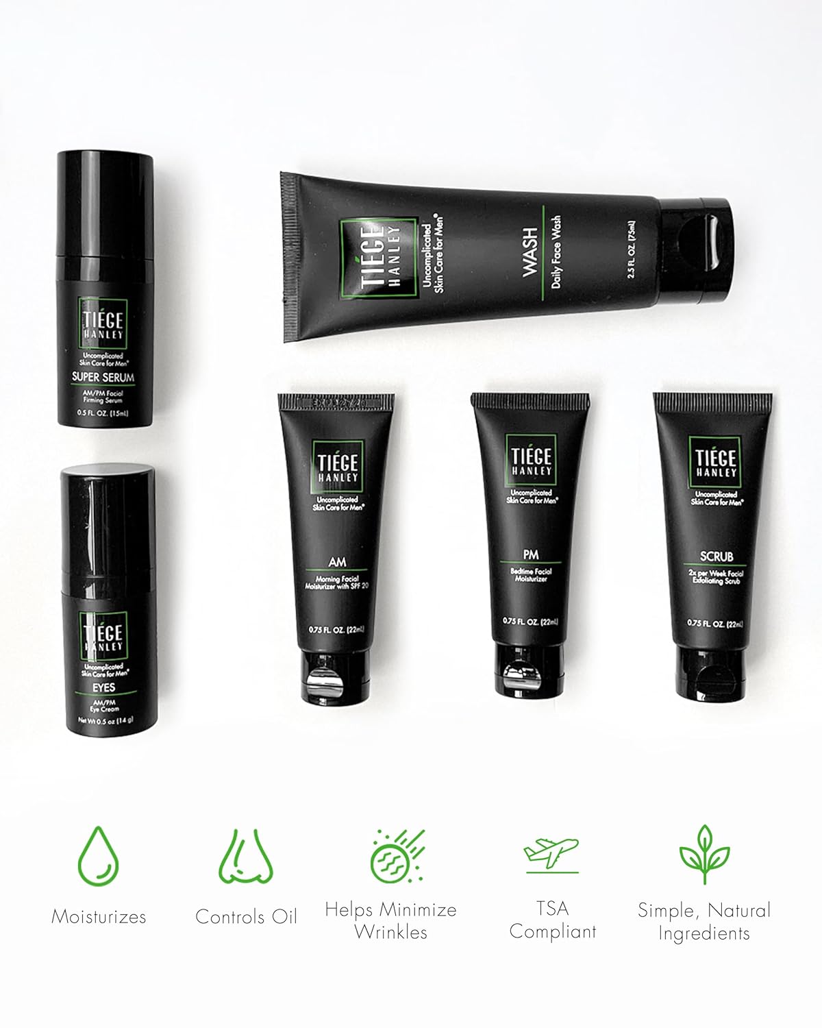 Tiege Hanley Skin Care Set for Men - Anti-Aging Routine Level 3 | Daily Wash, Scrub, Moisturizers & Eye Cream