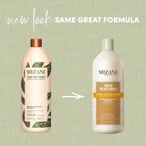 Mizani True Textures Moisture Replenish Shampoo - Smooths & Hydrates Curly Hair | 33.8 Fl Oz + 16.9 Fl Oz Refill