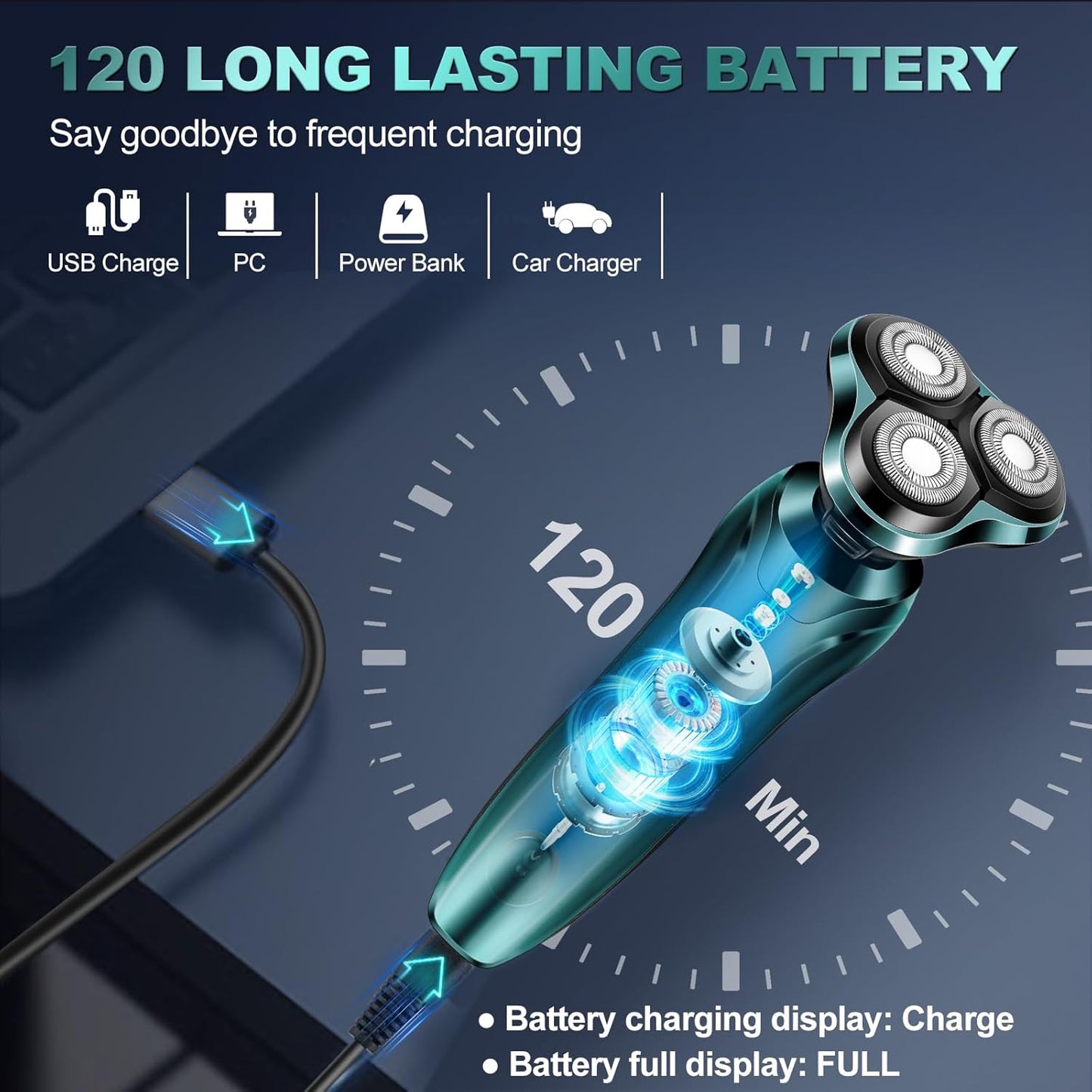 Skiennix Electric Razor for Men - Waterproof Rotary Shaver | Rechargeable Wet & Dry Travel Shaver
