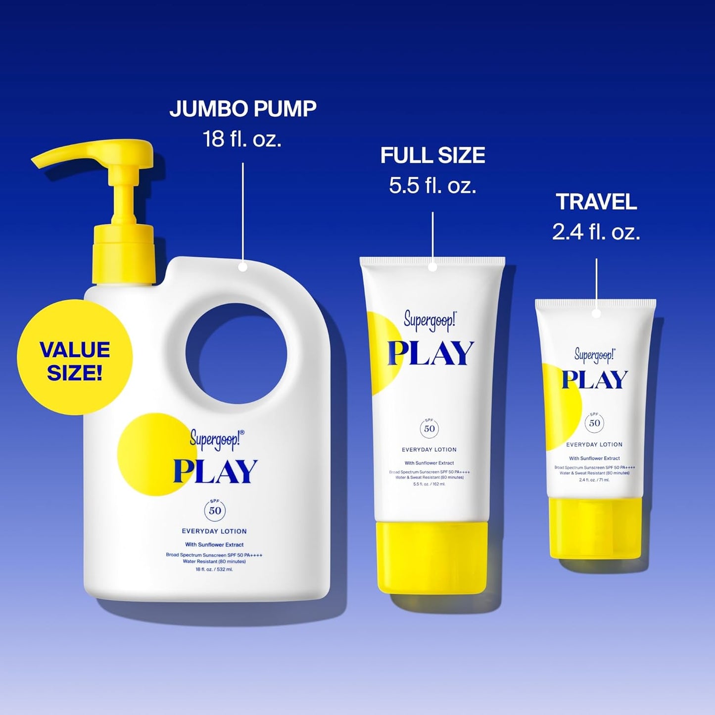 Supergoop! PLAY Everyday Lotion SPF 50 - Broad Spectrum Sunscreen for Body & Face - Fast Absorbing & Water Resistant - 2.4 fl oz