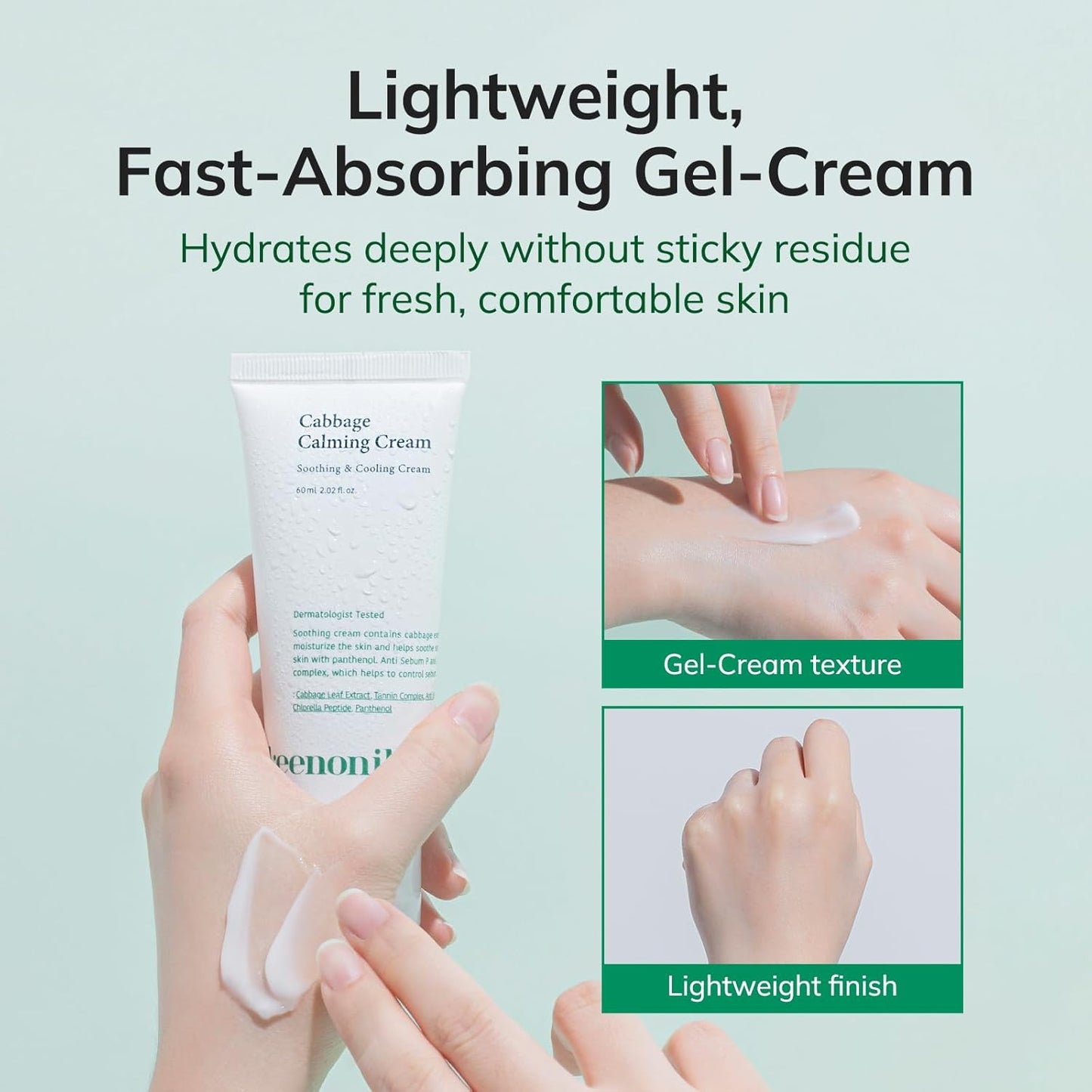 Keenoniks Cabbage Calming Cream - Instantly Hydrate & Tighten Pores - Korean Moisturizer for Sensitive Skin - 60ml