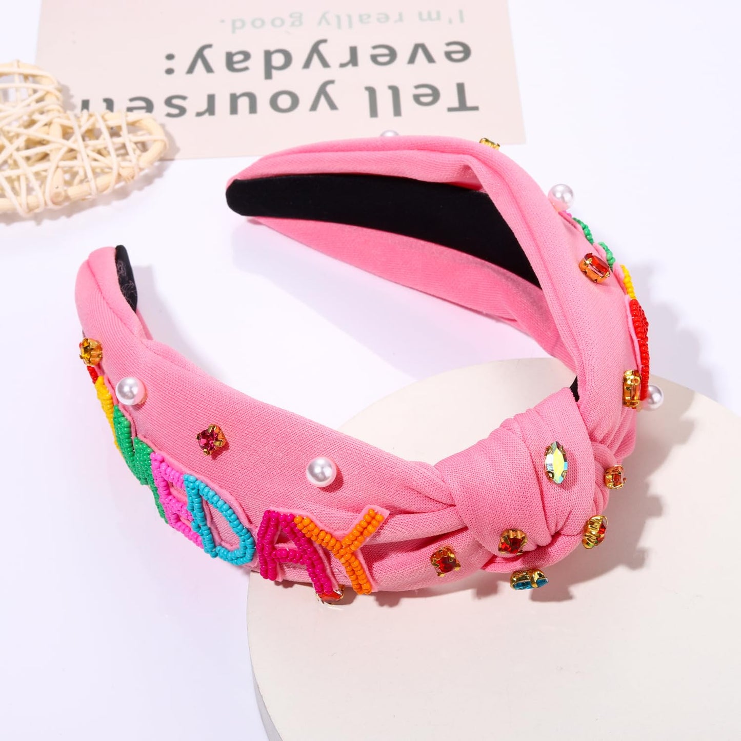 YAHPERN Crystal Pearl Knotted Headbands, Jeweled Wide Top Knot Hair Accessories for Women, Baseball Football Fan Gifts