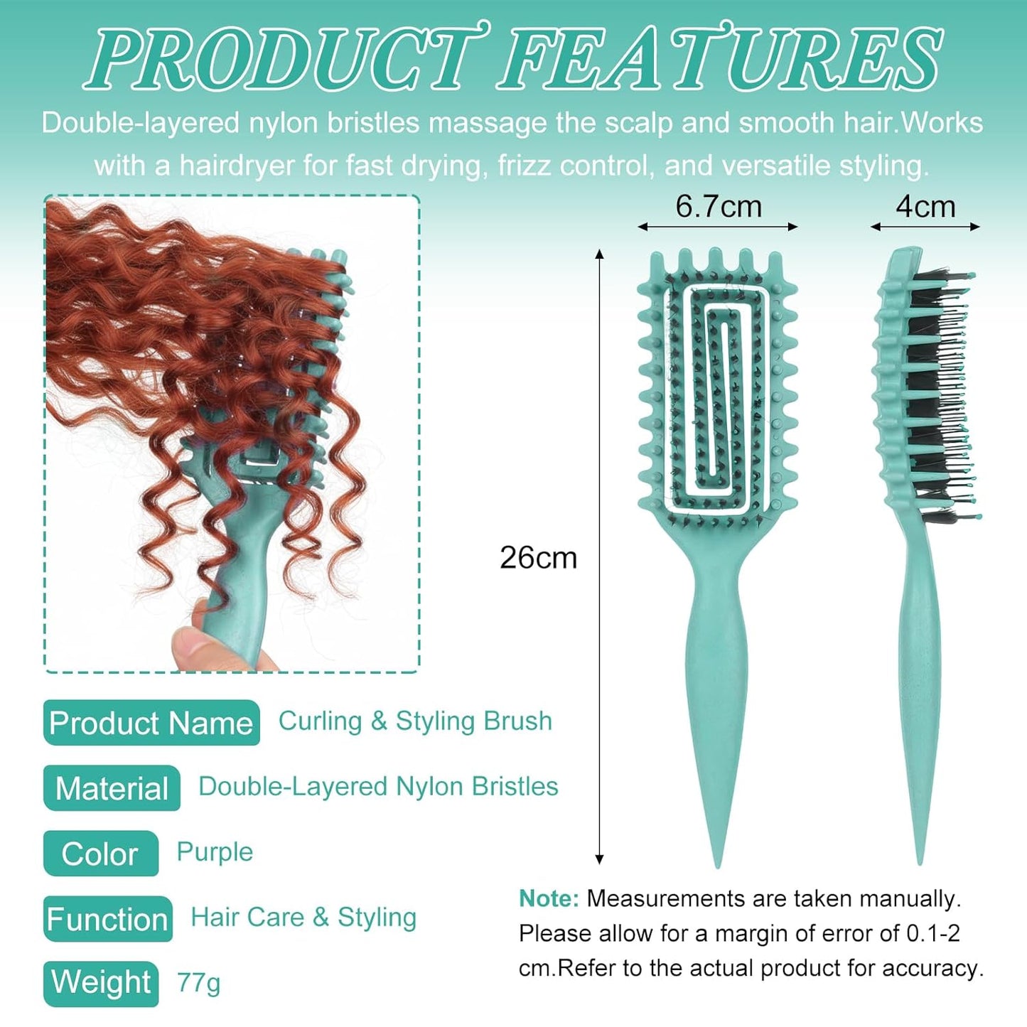 Skiennix Curl Defining Brush - Detangling & Styling Tool for Curly Hair, Reduces Frizz, Green