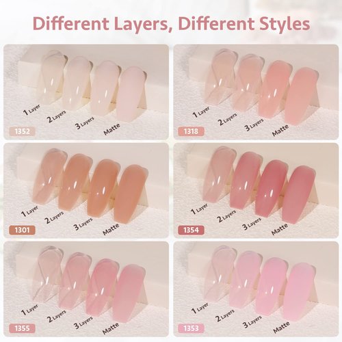 GAOY Jelly Nude Pink Gel Nail Polish Set, 6 Transparent Sheer Colors Soak Off UV Light Cure Gel Polish Kit for Salon and Nail Art DIY at Home